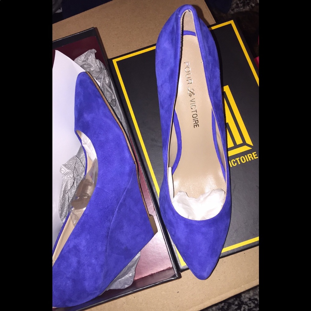 Blue suede wedges